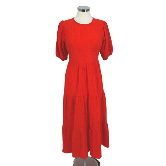 Desigual Open Back Neckline Maxi Dress Puff Sleeve Orange Size Medium - Picture 1 of 14